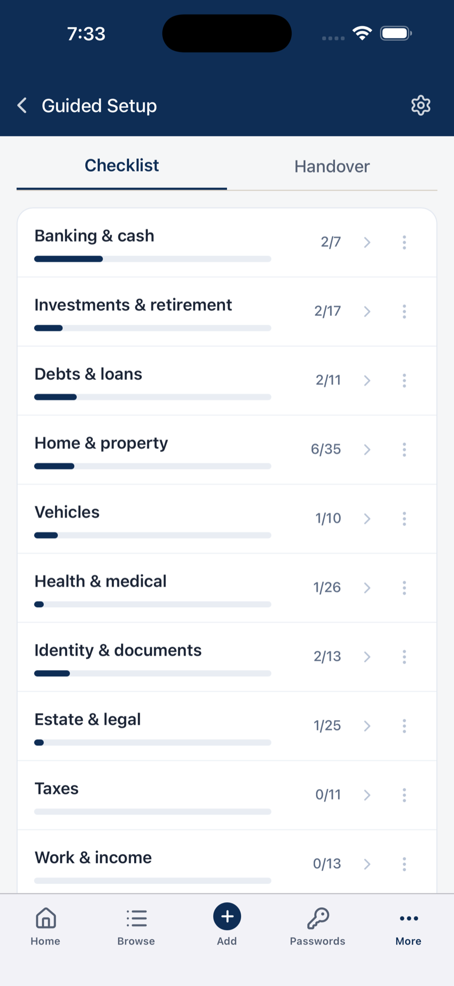 The Guided Setup checklist on iPhone